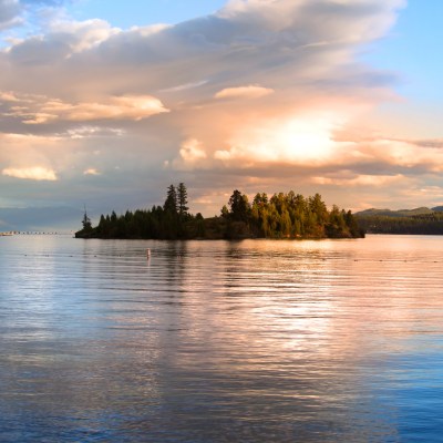 Panoramic view of Lake Flathead in evening time