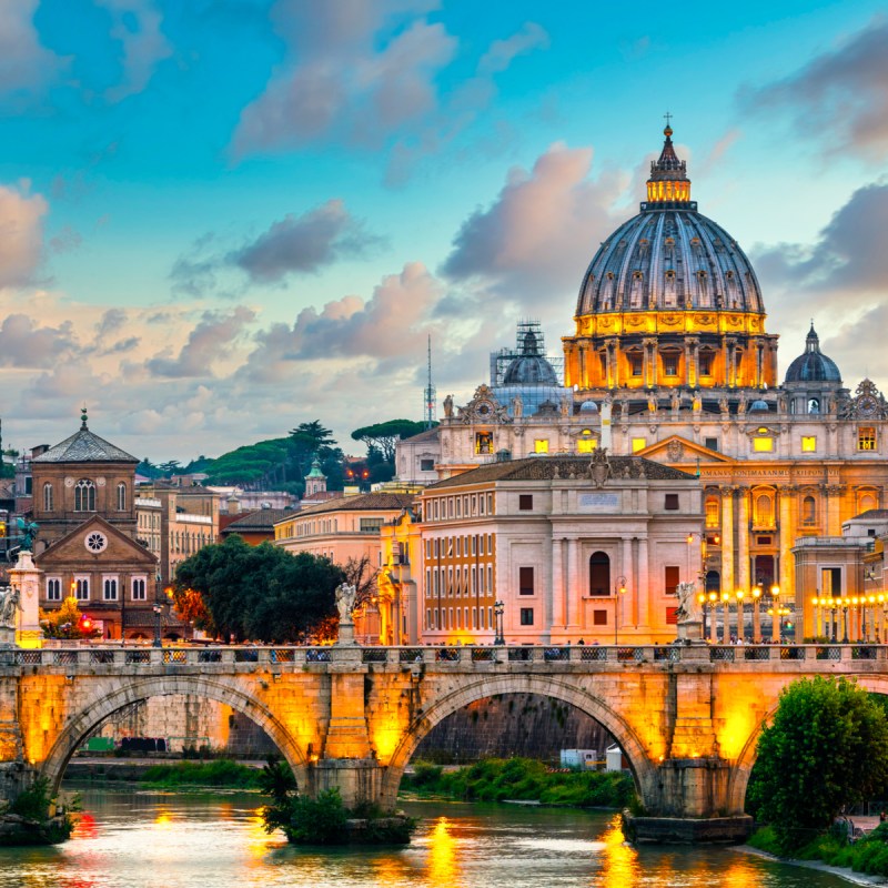 St.Peter's basilica and Ponte Vittorio Emanuele II bridge in Vatican, Rome.Italy