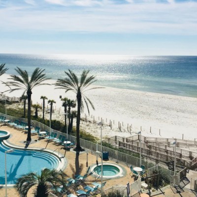 View of pool and beach from Panama City Beach vacation home