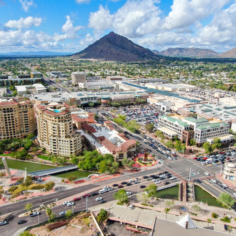 Aerial view of Old Town Scottsdale, Arizona.