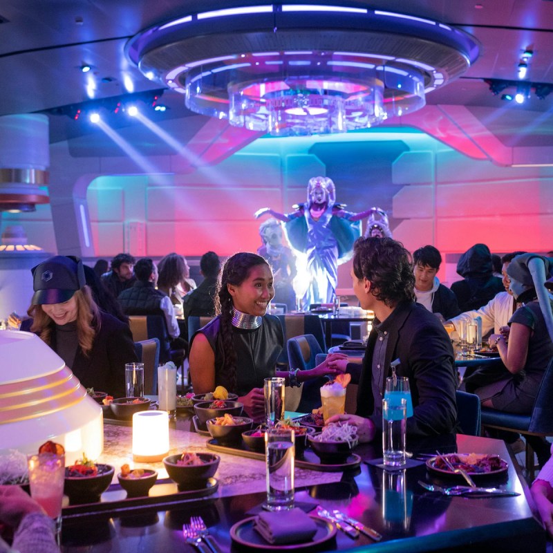Gaya in the Crown of Corellia Dining Room in Star Wars: Galactic Starcruiser at Walt Disney World Resort in Lake Buena Vista.