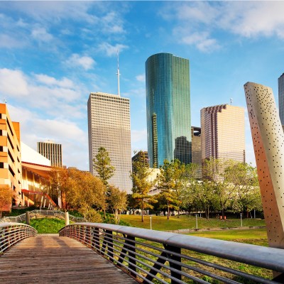 Downtown Houston from Buffalo Bayou Park.
