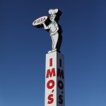 Imo's Pizza sign in St. Louis, Missouri.