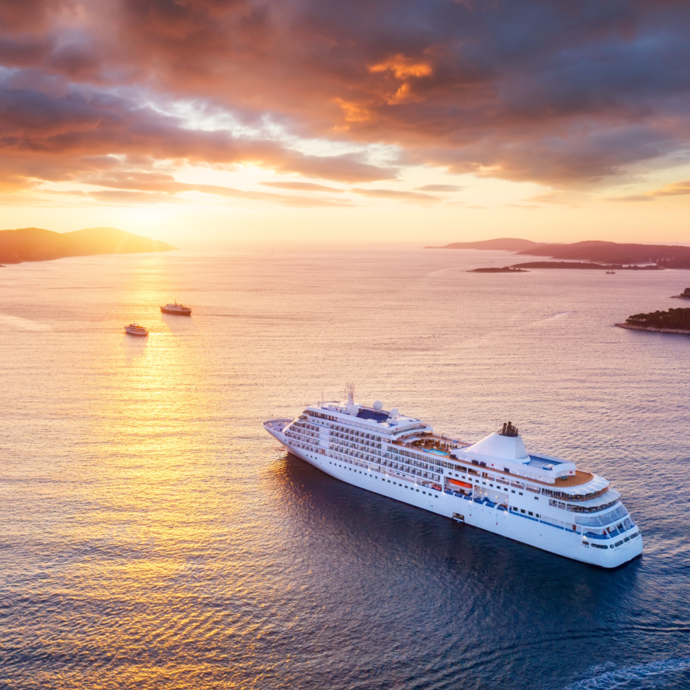 Landscape with cruise liner on Adriatic sea.