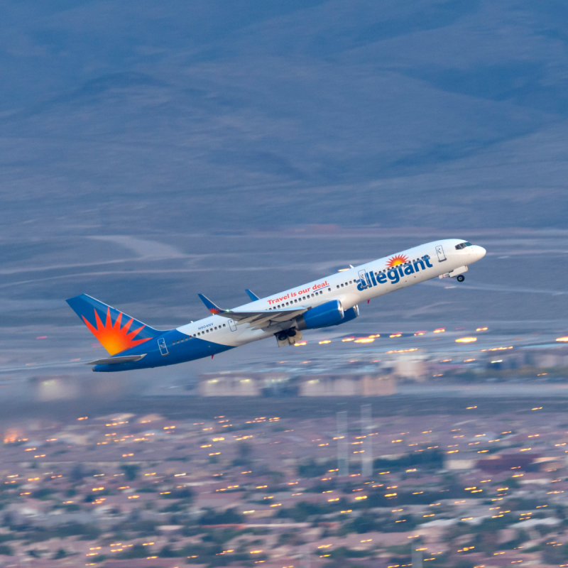 Allegiant Air Boeing 757 airliner taking off from McCarran International Airport in Las Vegas.