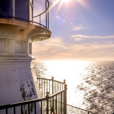 Sunny view from Point Reyes Lighthouse in West Marin, California.