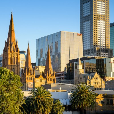 General Melbourne skyline with St Paul's spires shown