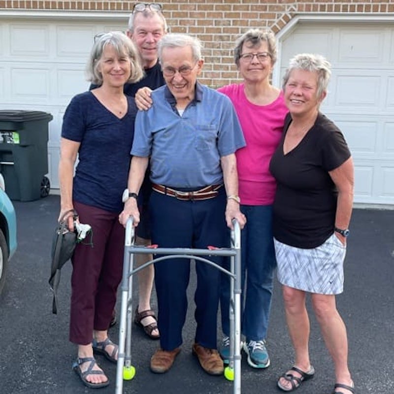 Authors father, his three daughters and son-in-law celebrating his 100th birthday