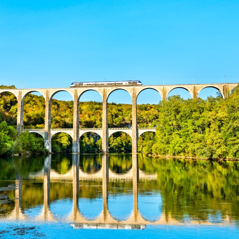 A train on a viaduct in France