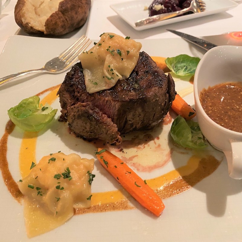 Beef Tenderloin with Lobster Dumplings at the Pinnacle Grill.