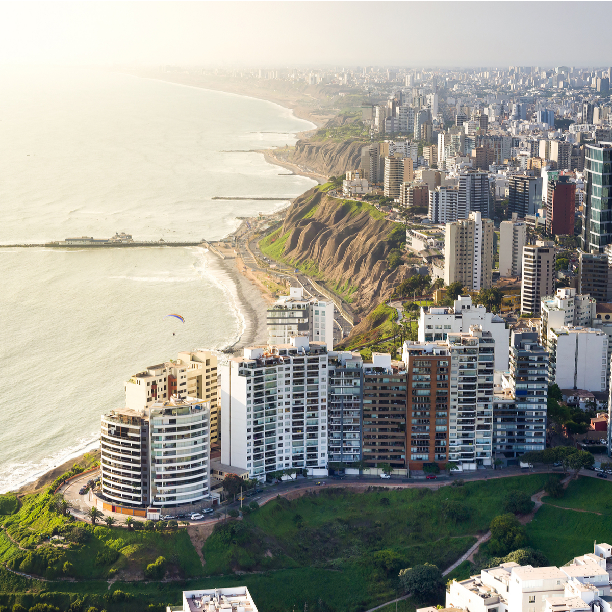 Aerial view of Miraflores coastal town in Lima, peru.