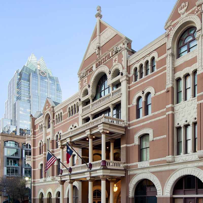 The Driskill Hotel exterior in Austin.