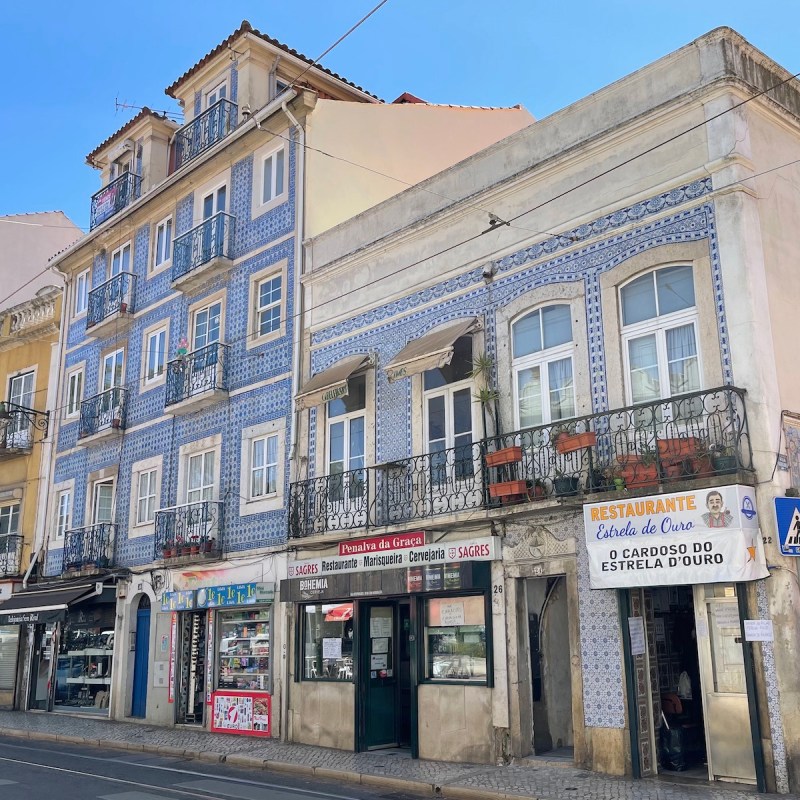 blue and white tiles in Lisbon, Portugal