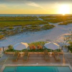aerial view of beach and pool from Anna Maria vacation rental