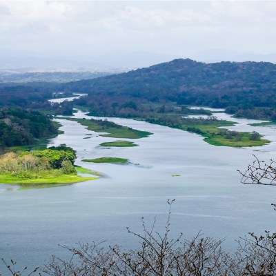 aerial view of beautiful landscape of chagres river in soberania national park panama.