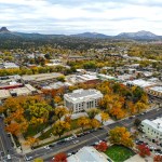 downtown Prescott, Arizona aerial view.