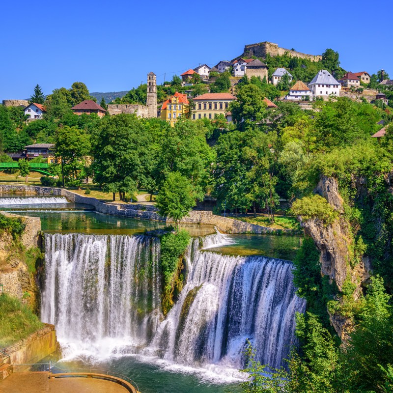 Pliva Waterfall near Jajce, Bonsnia and Herzegovina.