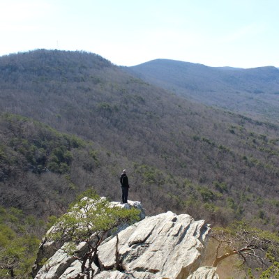 Joe Cuhaj taking in beautiful views from the top of a hiking trail