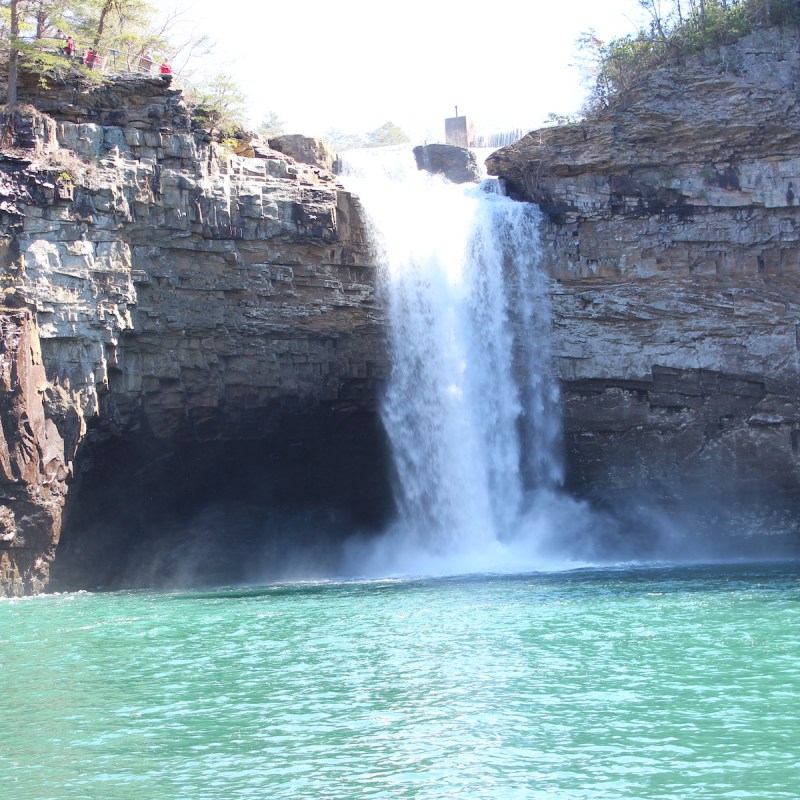 The view of DeSoto Falls from a distance.