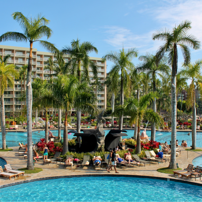 Pool and fountains at Marriott in Kauai.