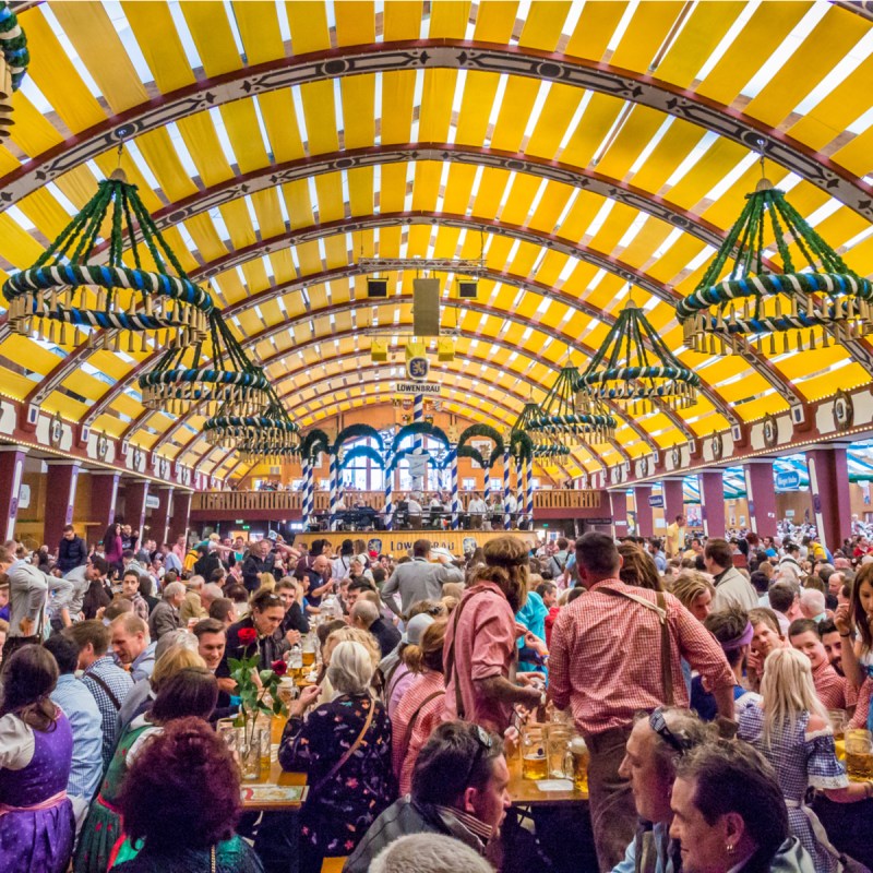 Loewenbraeu-Festhalle tent at the Oktoberfest in Munich, Germany.