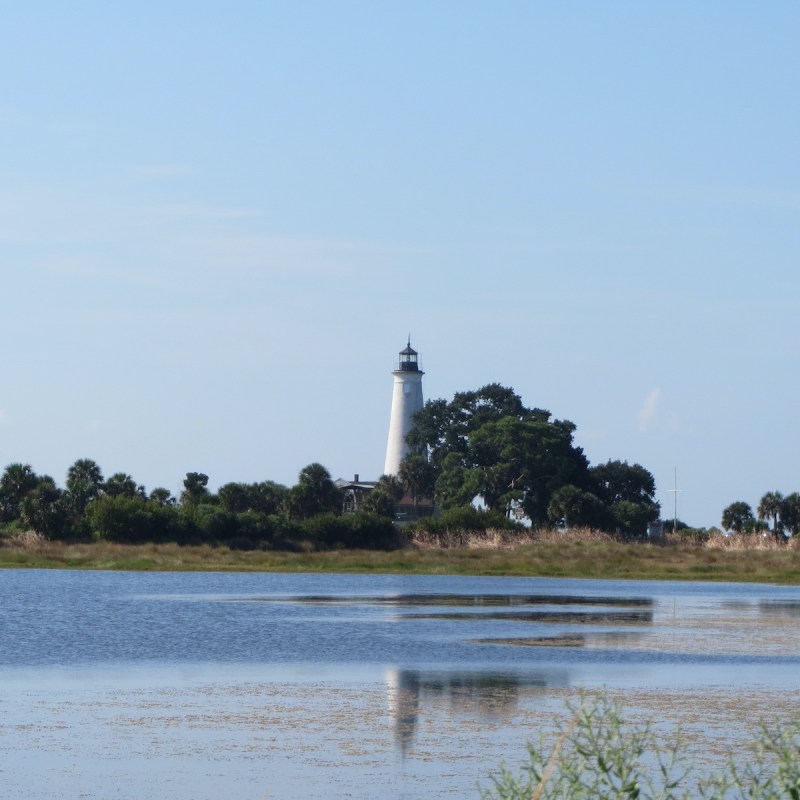 The St. Marks Lighthouse as seen from the wildlife refuge's Levee Trail.