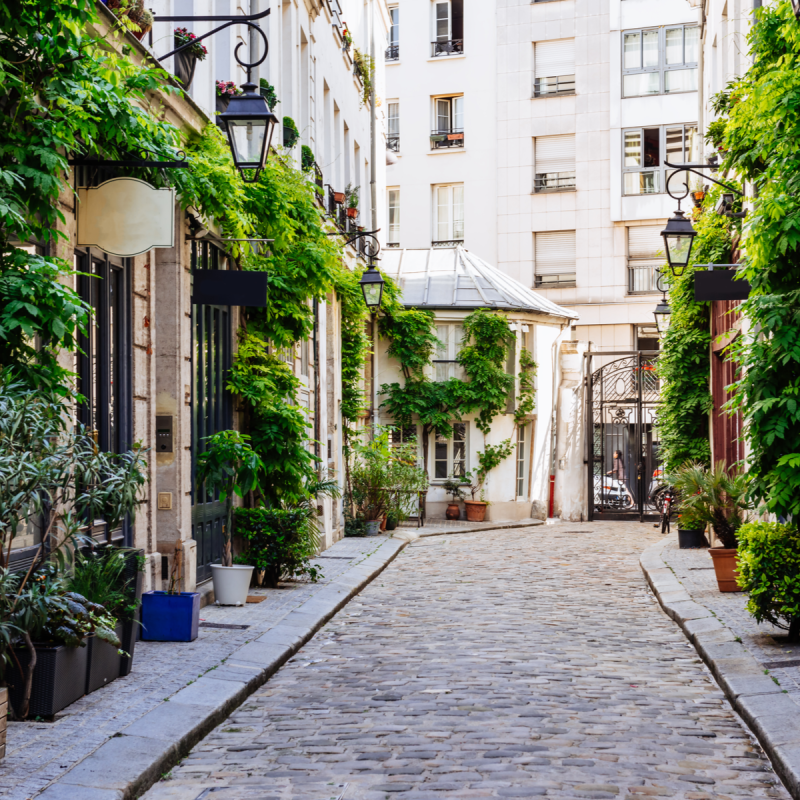 Cozy street in Paris, France.