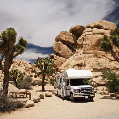 RV at Hidden Valley Campground in Joshua Tree National Park in California