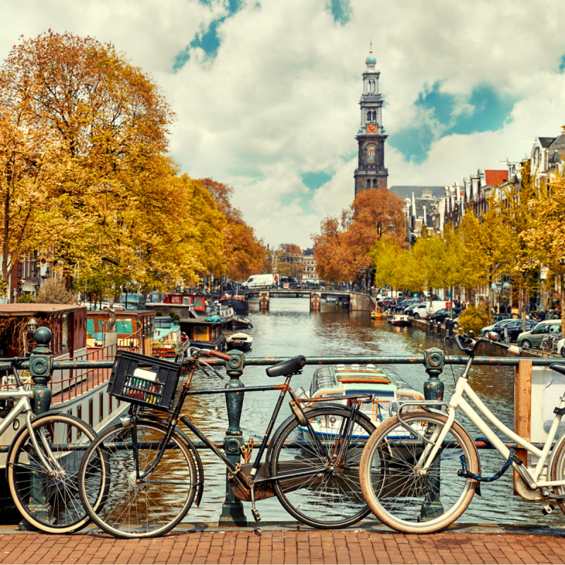 Bike over canal Amsterdam city
