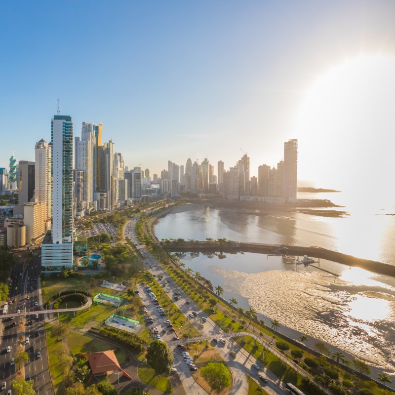 Skyline at sunset in Panama city Panama