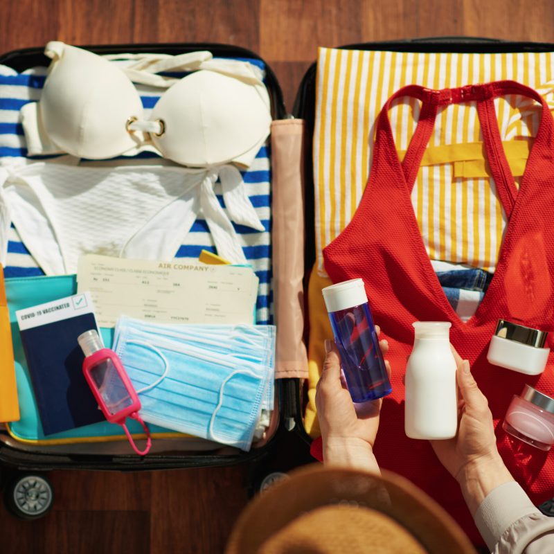 Travel products in a carry-on suitcase