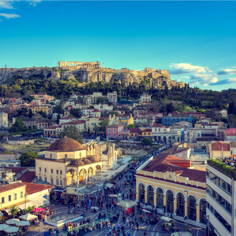 city view and Acropolis in Athens, Greece