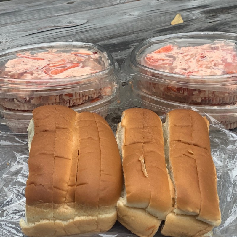Grace Church's delicious lobster rolls come just like this: a container of lobster meat and hot dog buns.