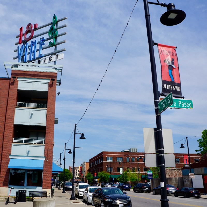 18th and Vine sign at the corner of 18th Street and Paseo