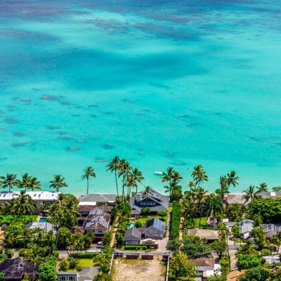 Aerial view of Lani Kai Beach on Oahu, Hawaii
