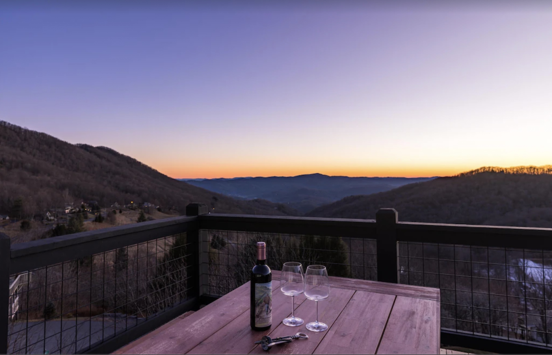 Sunset over Blue Ridge Mountains from cabin rental deck