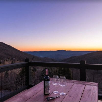 Sunset over Blue Ridge Mountains from cabin rental deck