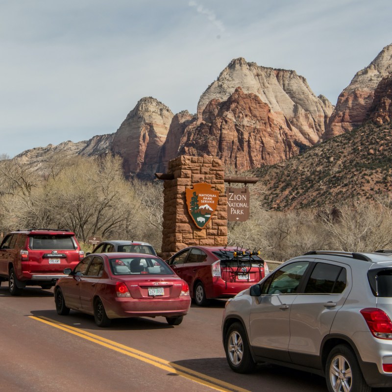 Waiting to Enter Zion National Park on a busy morning