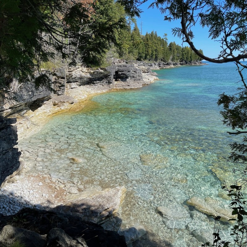The clear waters of Cave Point County Park in Door County, Wisconsin.