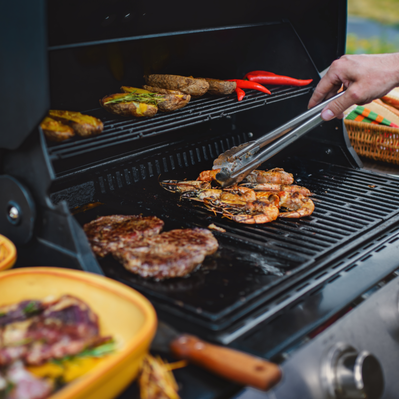 food on a hot grill