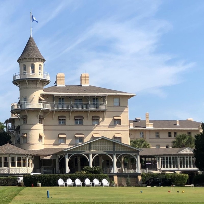 On the front lawn of Jekyll Island Club Resort.
