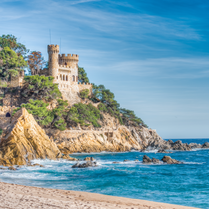 The rugged coastline of Lloret de Mar on the Costa Brava in Catalonia, Spain.