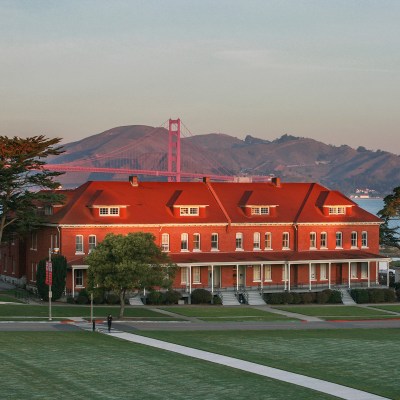 The Lodge at the Presidio with the Golden Gate Bridge in the background