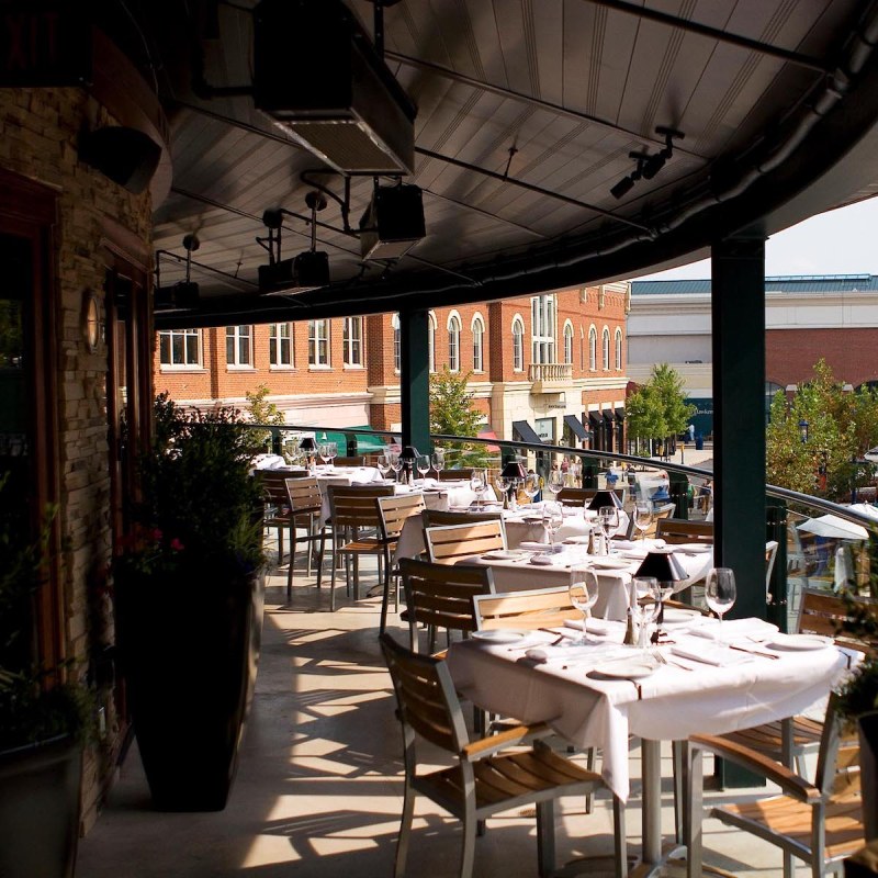 Outdoor dining on the terrace at Ocean Prime in Columbus, Ohio.