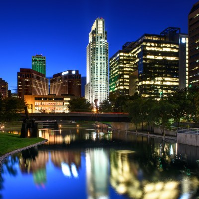 An evening view of the Omaha, Nebraska