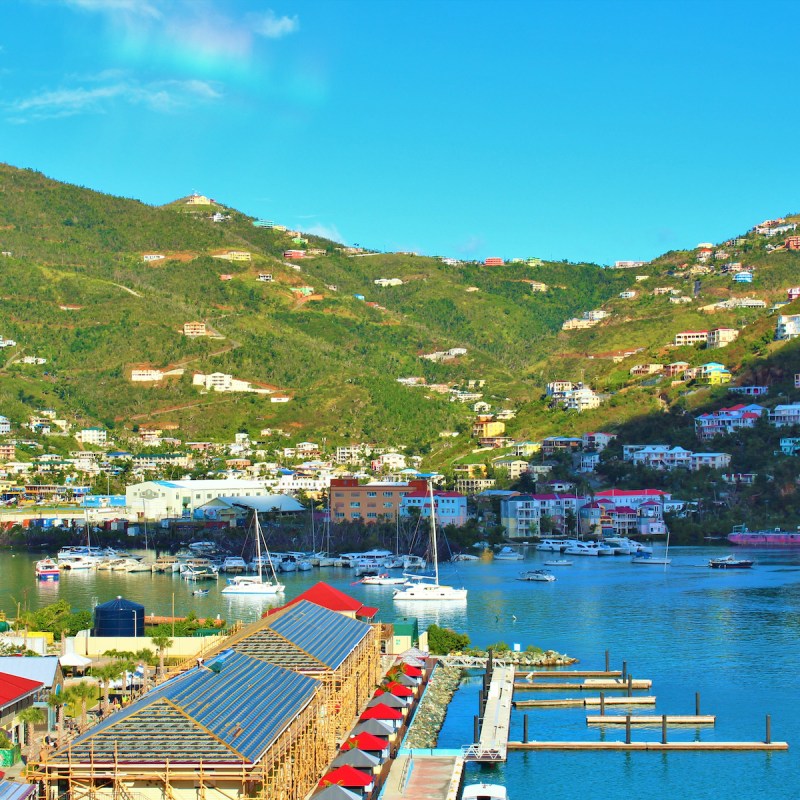 The port and surrounding hills of Road Town, Tortola.