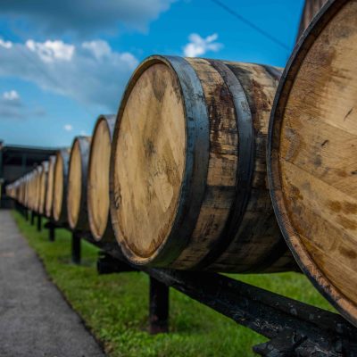 Bourbon barrels at a distillery along the Bourbon Trail in Kentucky