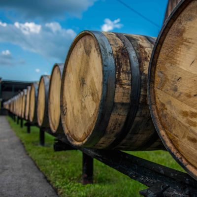 Bourbon barrels at a distillery along the Bourbon Trail in Kentucky