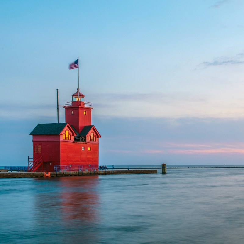 Holland Harbor Lighthouse of Holland State Park in Michigan