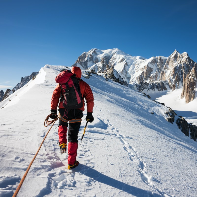 A mountaineer climbing Mont Blanc in France
